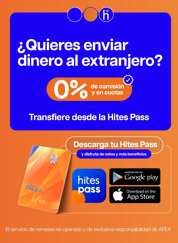 Envío de dinero al extranjero destacando comisión cero App Hites Pass_1